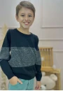 Blusa Infantil Masculina de Tricot com Faixa Texturizada - Preto