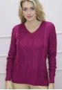 Blusa Feminina em Tricot com Tramas e Gola V - Magenta