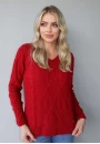 Blusa Feminina em Tricot com Tramas e Gola V - Vermelho