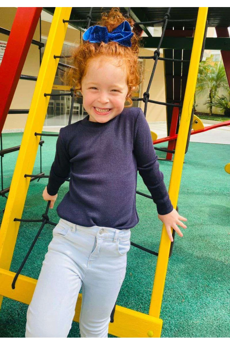Blusa Infantil Básica Unissex Tricot Canelado Gola Média - Azul naval