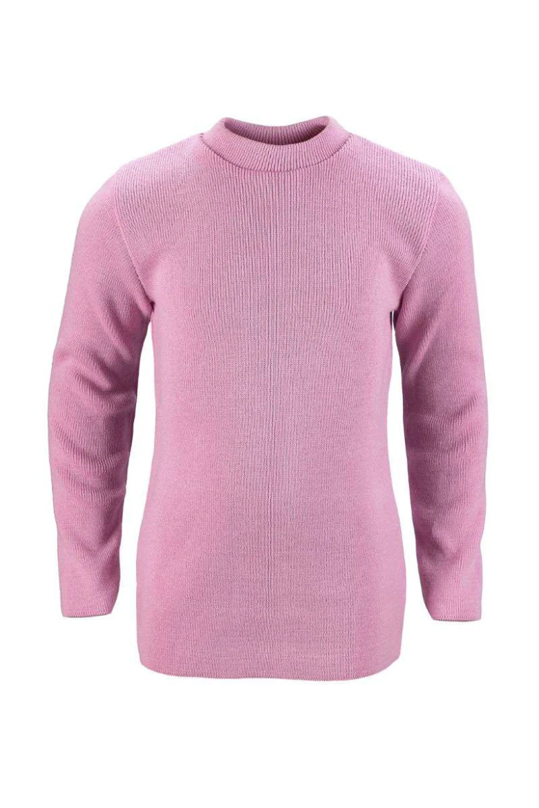 Blusa Infantil Básica Unissex Tricot Canelado Gola Média - Rosa claro