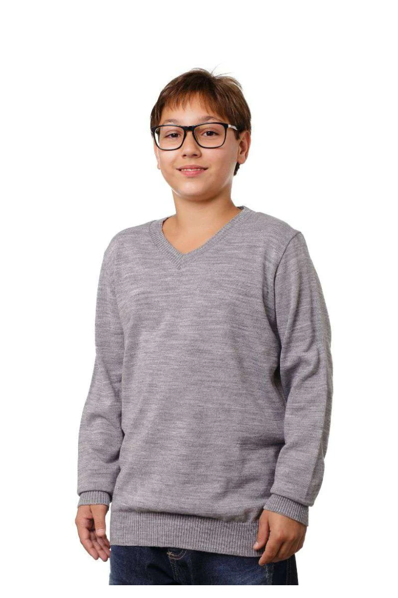 Blusa Juvenil em Tricot Gola V - Cinza