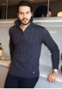 Blusa Masculina Tricot com Zíper e Gola Alta - Chumbo mescla