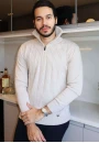 Blusa Masculina Tricot com Zíper e Gola Alta - Bege