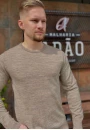 Blusa Masculina em Tricot Básica com Gola Redonda - Bege mescla