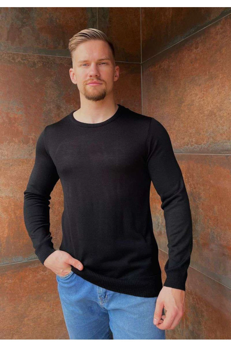 Blusa Masculina em Tricot Básica com Gola Redonda - Preto Blusa Masculina em Tricot Básica com Gola Redonda - Preto