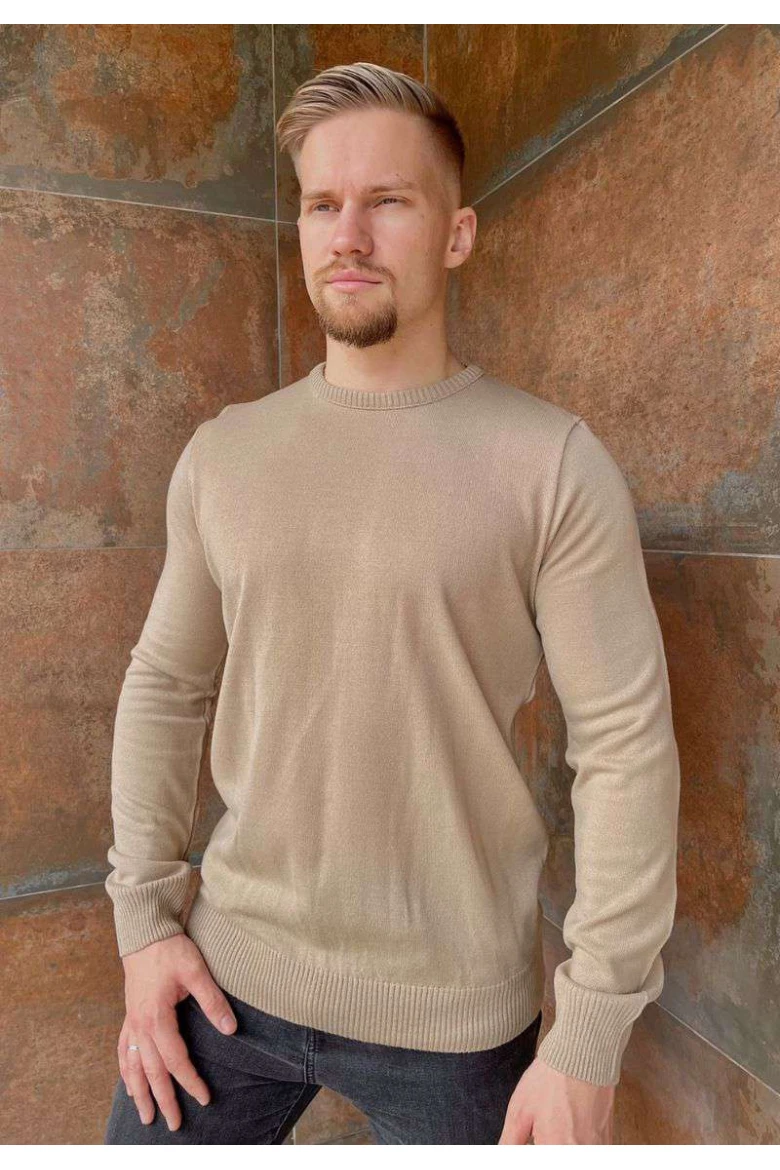 Blusa Masculina em Tricot Básica com Gola Redonda - Bege Blusa Masculina em Tricot Básica com Gola Redonda - Bege
