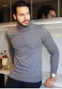 Blusa Masculina em Tricot com Gola Alta - Cinza mescla Blusa Masculina em Tricot com Gola Alta - Cinza mescla