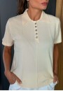 Blusa Tricot Feminina com Gola e Botões - Off white Blusa Tricot Feminina com Gola e Botões - Off white