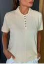 Blusa Tricot Feminina com Gola e Botões - Off white Blusa Tricot Feminina com Gola e Botões - Off white