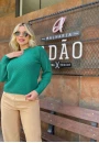 Blusa Feminina de Tricot com Gola Canelada e Manga Longa - Verde