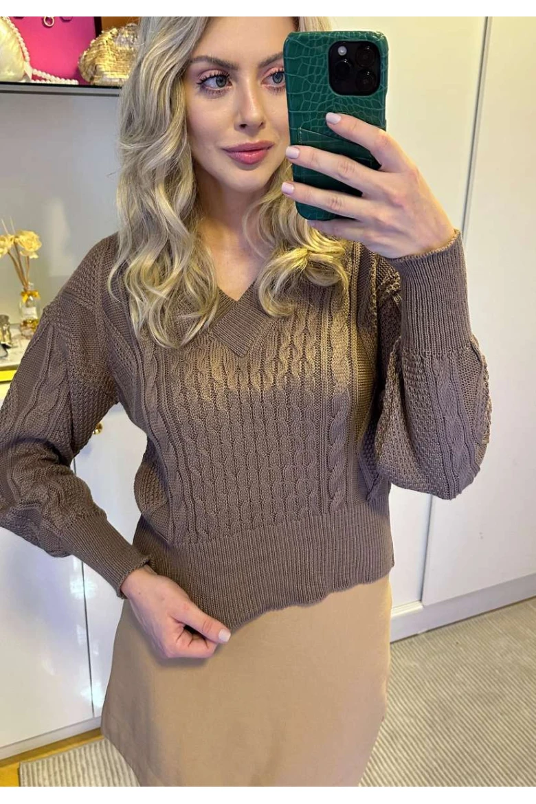 Blusa de Tricot Feminina Manga Longa Moderna - Marrom