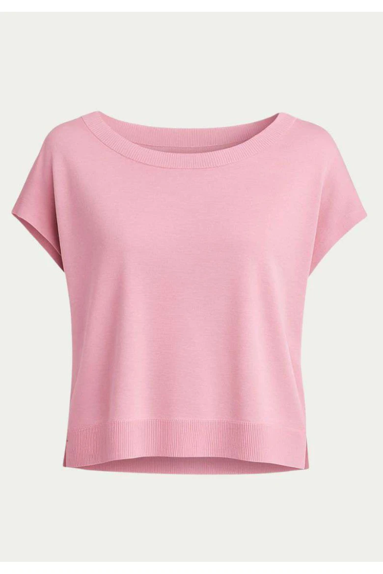 Blusa de Tricot Feminina com Manga Curta - Rosa bebê