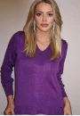 Blusa de Tricot com Gola V e Textura Central - Roxo Blusa de Tricot com Gola V e Textura Central - Roxo