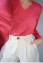 Blusa de Tricot com Gola V e Textura Central - Coral