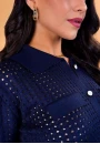 Blusa em Tricot Feminina com Gola e Botões - Marinho