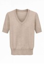 Blusa em Tricot com Decote V e Mangas Curtas - Bege mescla