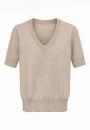 Blusa em Tricot com Decote V e Mangas Curtas - Bege mescla