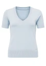 Blusa em Tricot com Decote V e Mangas Curtas - Azul bebê