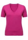 Blusa em Tricot com Decote V e Mangas Curtas - Fúcsia