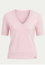 Blusa em Tricot com Decote V e Mangas Curtas - Rosa bebê