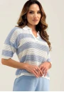 Blusa em Tricot com Gola Polo - Azul