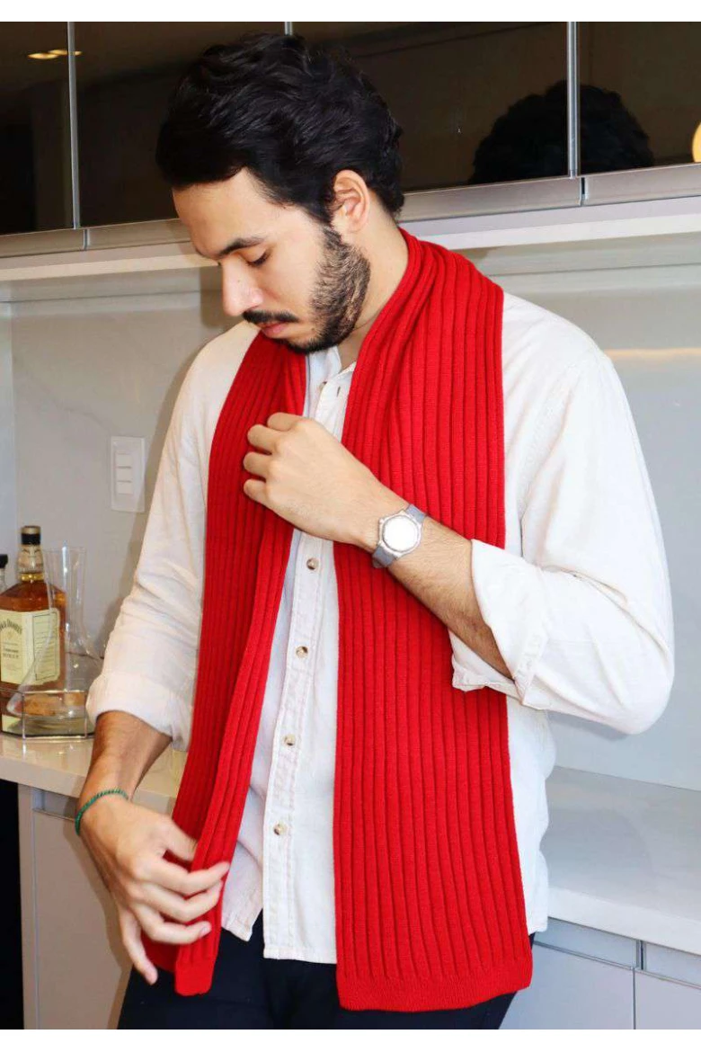 Cachecol Unissex em Tricot Canelado - Vermelho