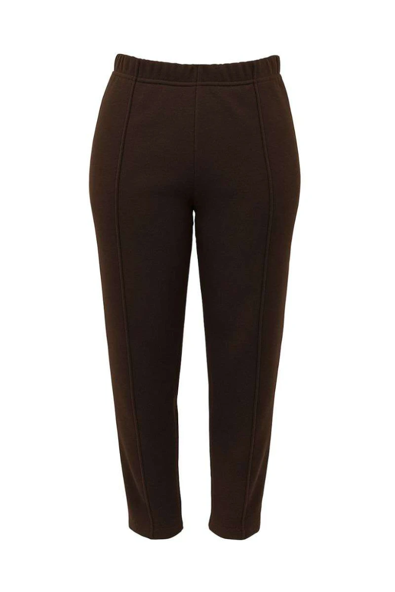 Calça Feminina Plus Size Tricot com Recorte - Marrom