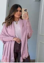 Capa Feminina de Tricot com Franjas - Rosa envelhecido