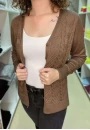 Cardigã Feminino em Tricot com Textura - Marrom