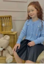 Cardigã Infantil de Tricot Feminino com Pompons Coloridos - Azul claro