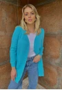 Cardigan Alongado Feminino em Tricot com Bolsos Frontais - Azul turquesa claro