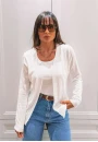 Cardigan Alongado em Tricot Feminino com Bolsos Frontais - Branco Cardigan Alongado em Tricot Feminino com Bolsos Frontais - Branco
