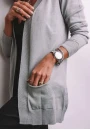 Cardigan Alongado em Tricot Feminino com Bolsos Frontais - Cinza
