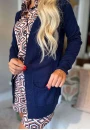 Cardigan Alongado em Tricot Feminino com Bolsos Frontais - Azul naval
