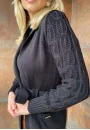 Cardigan Feminino Longo em Tricot com Cinto e Manga Texturizada - Preto