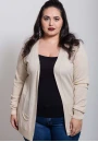 Cardigan Plus Feminino Tricot Básico com Bolsos - Bege
