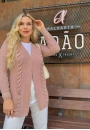 Cardigan Feminino de Tricot Aberto com Tranças Laterais - Rosa envelhecido Cardigan Feminino de Tricot Aberto com Tranças Laterais - Rosa envelhecido