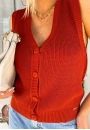 Colete Feminino Tricot com Botões Gola V Terracota - Terracota