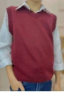 Colete Infantil Unissex em Tricot Liso Gola V Canelada - Bordo
