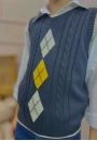 Colete Infantil em Tricot com Estampa Losangos Gola V Canelada - Azul