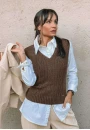 Colete Tricot Feminino com Tranças - Marrom