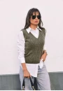 Colete Tricot Feminino com Tranças - Verde oliva