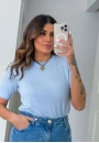Conjunto Feminino de Tricot com Blusa Lisa e Cardigã Vazado - Azul claro