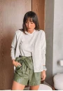 Conjunto Feminino de Tricot com Blusa Lisa e Cardigã Vazado - Cinza