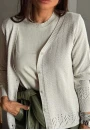 Conjunto Feminino de Tricot com Blusa Lisa e Cardigã Vazado - Cinza