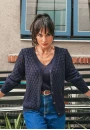 Conjunto Feminino de Tricot com Blusa Lisa e Cardigã com Trama Trabalhada - Azul escuro