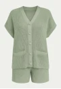 Conjunto de Tricot Feminino com Colete e Shorts - Verde água
