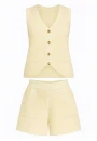 Conjunto em Tricô Feminino com Colete de Botões e Shorts - Amarelo