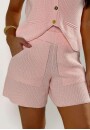 Conjunto em Tricô Feminino com Colete de Botões e Shorts - Rosa bebê